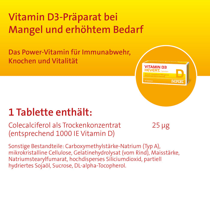 Vitamin D3 Hevert 1000 I.E. Tabletten, 100 pc Tablettes