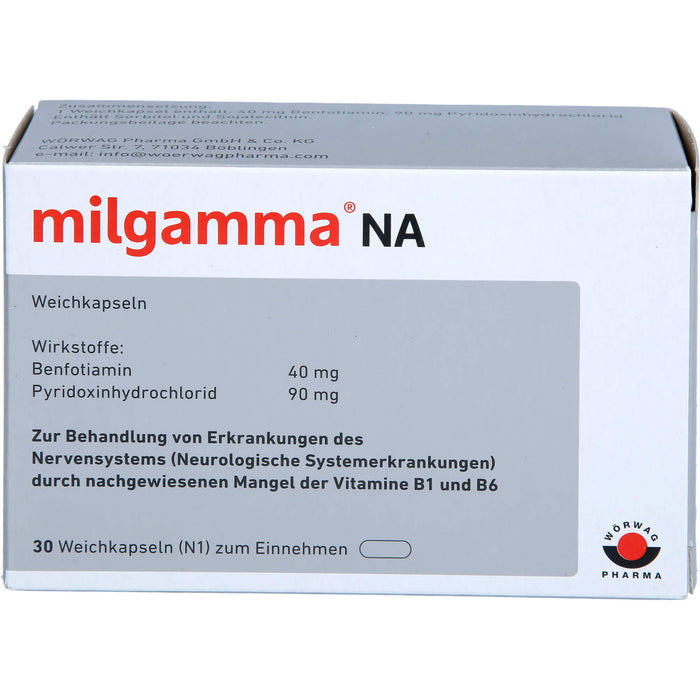 milgamma NA Weichkapseln zur Behandlung von Erkrankungen des Nervensystems durch nachgewiesenen Mangel an Vitamin B1 und B6, 30 St. Kapseln