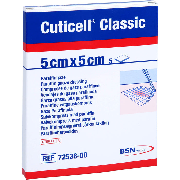 Cuticell Classic 5 x 5 cm Paraffingaze, 5 pc Gaze de plaie