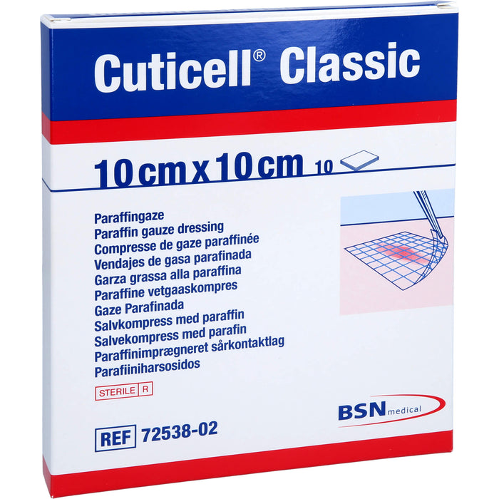 Cuticell Classic 10 x 10 cm Paraffingaze, 10 pcs. Wound gauze