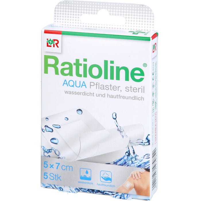 Ratioline aqua Duschpflaster plus 5 x 7 cm steril, 5 pc Pansement