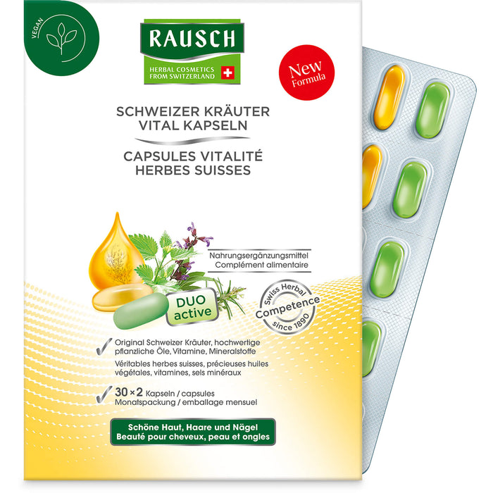 RAUSCH Schweizer-Kräuter Vital Kapseln für schöne Haare, Haut und Nägel, 60 St. Kapseln