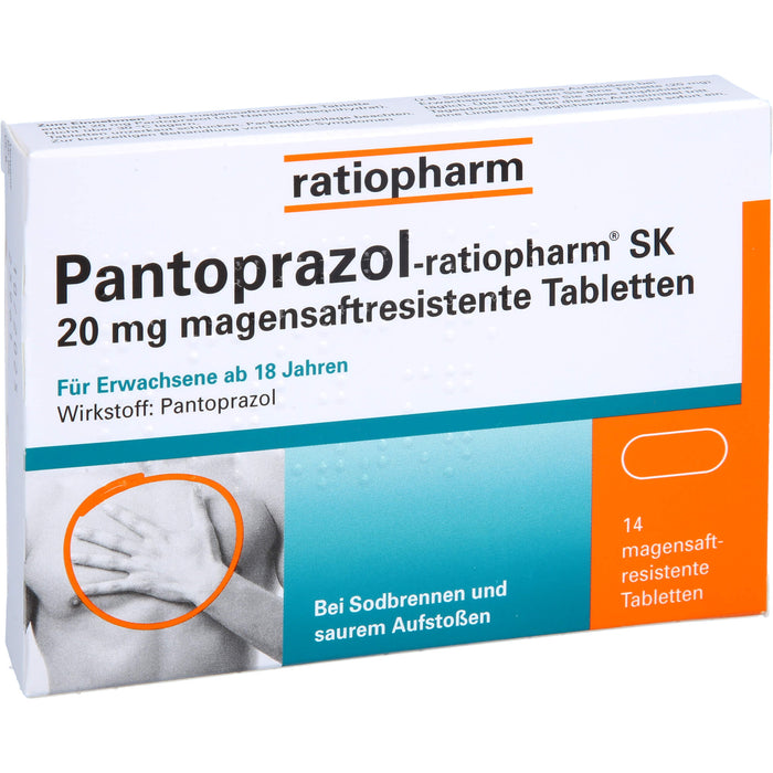 Pantoprazol-ratiopharm SK 20 mg Tabletten bei Sodbrennen, 14 St. Tabletten