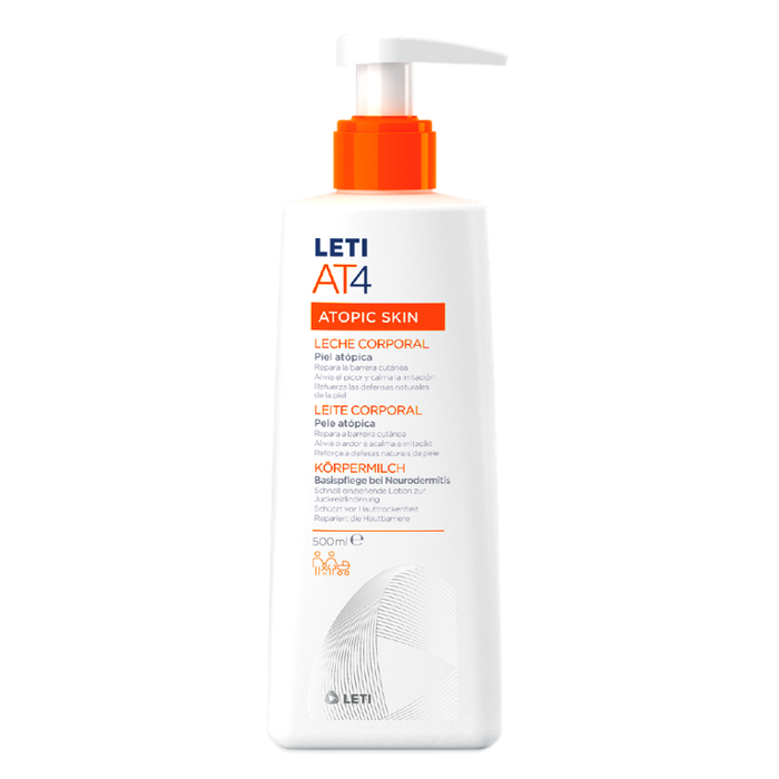 LETI AT4 Körpermilch - Feuchtigkeitsspendende Lotion zum Schutz trockener oder zu Neurodermitis neigender Haut, 500 ml Crème