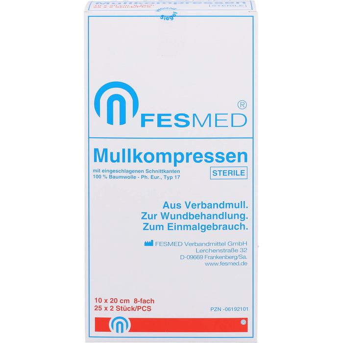 MULLKOMPRESSEN STERIL 10X20 ES 8F, 25X2 St KOM