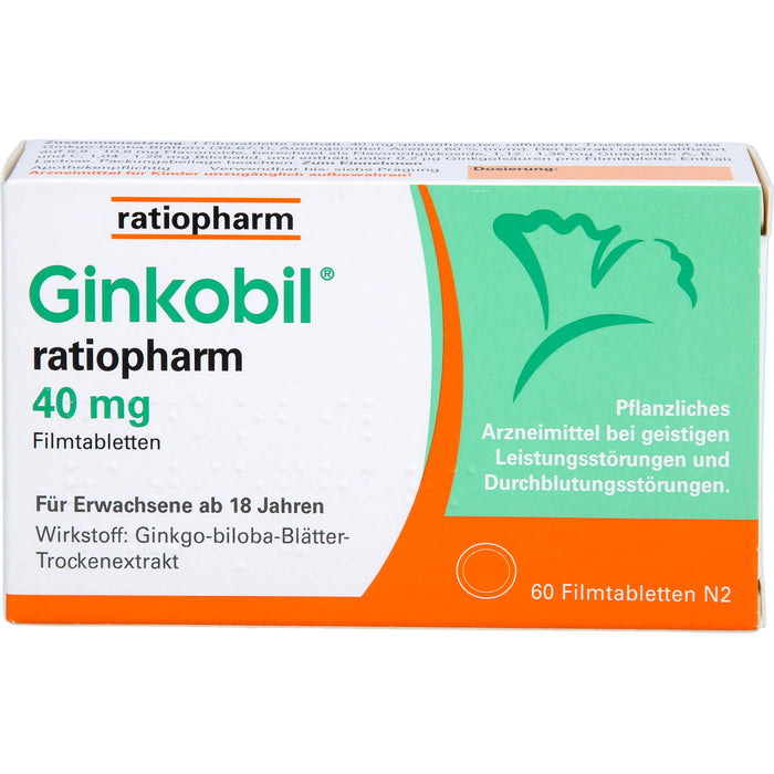 Ginkobil ratiopharm 40 mg Filmtabletten, 60 pcs. Tablets