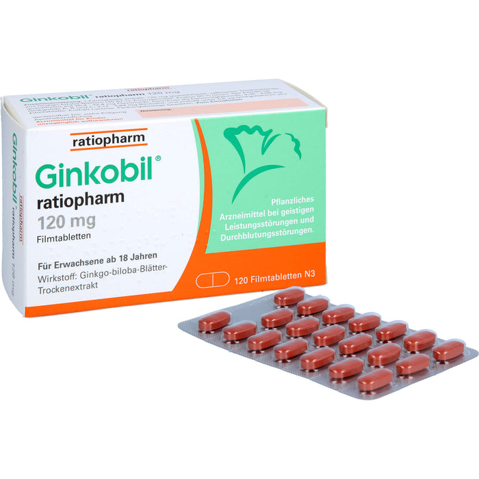 Ginkobil ratiopharm 120 mg Filmtabletten bei geistigen Leistungsstörungen und Durchblutungsstörungen, 120 pcs. Tablets