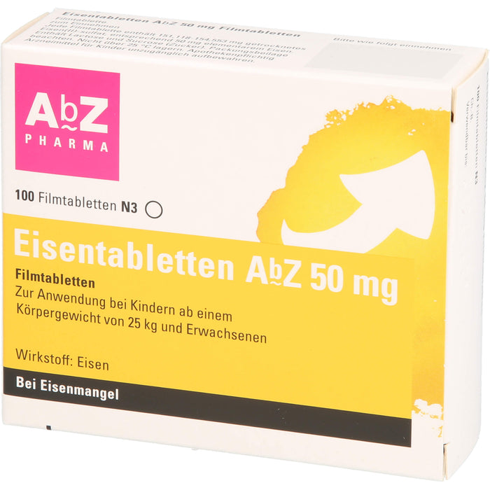 Eisentabletten AbZ 50 mg Filmtabletten bei Eisenmangel, 100 pcs. Tablets