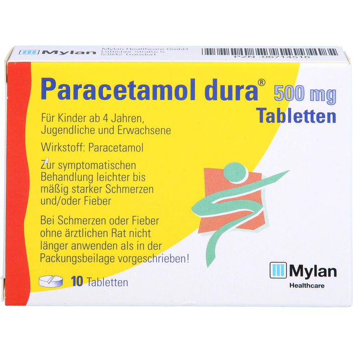 Paracetamol dura 500 mg Tabletten bei leichten bis mäßig starken Schmerzen und Fieber, 10 pcs. Tablets