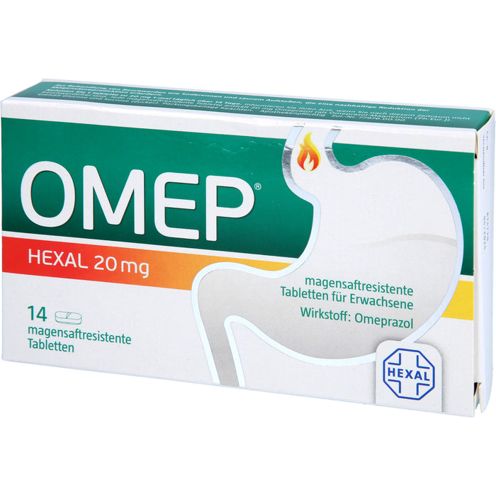 OMEP HEXAL 20 mg Tabletten bei Sodbrennen, 14 pcs. Tablets