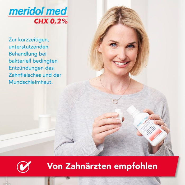 meridol med CHX 0,2% Antibakterielle Mundspülung mit Chlorhexidin zur Bekämpfung bakterieller Entzündungen in der Mundhöhle mit mildem Geschmack, 300 ml Lösung