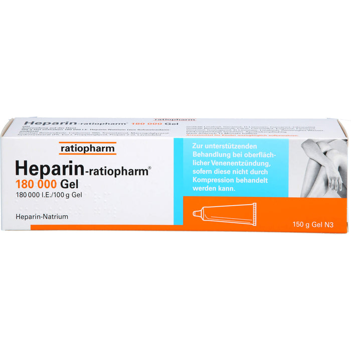 Heparin-ratiopharm 180 000 I.E.Gel bei oberflächlicher Venenentzündung, 150 g Gel