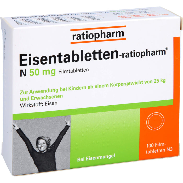 Eisentabletten-ratiopharm N 50 mg Filmtabletten, 100 pc Tablettes