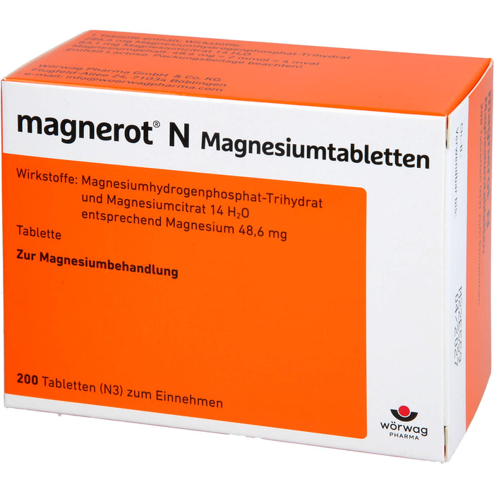 magnerot N Magnesiumtabletten zur Magnesiumbehandlung, 200 St. Tabletten