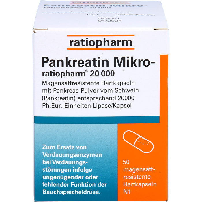 Pankreatin Mikro-ratiopharm 20000 Hartkapseln, 50 pc Capsules