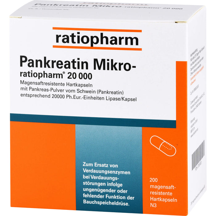 Pankreatin Mikro-ratiopharm 20 000 magensaftresistente Hartkapseln, 200 pc Capsules