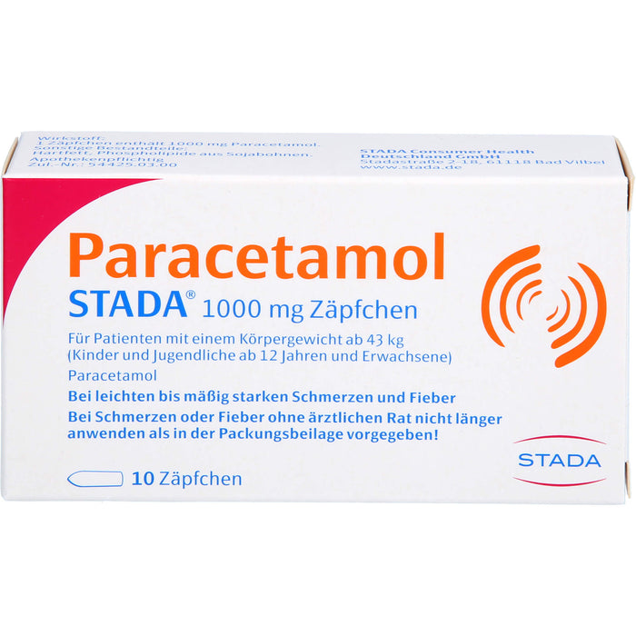 Paracetamol STADA 1000 mg Zäpfchen, 10 pc Suppositoires