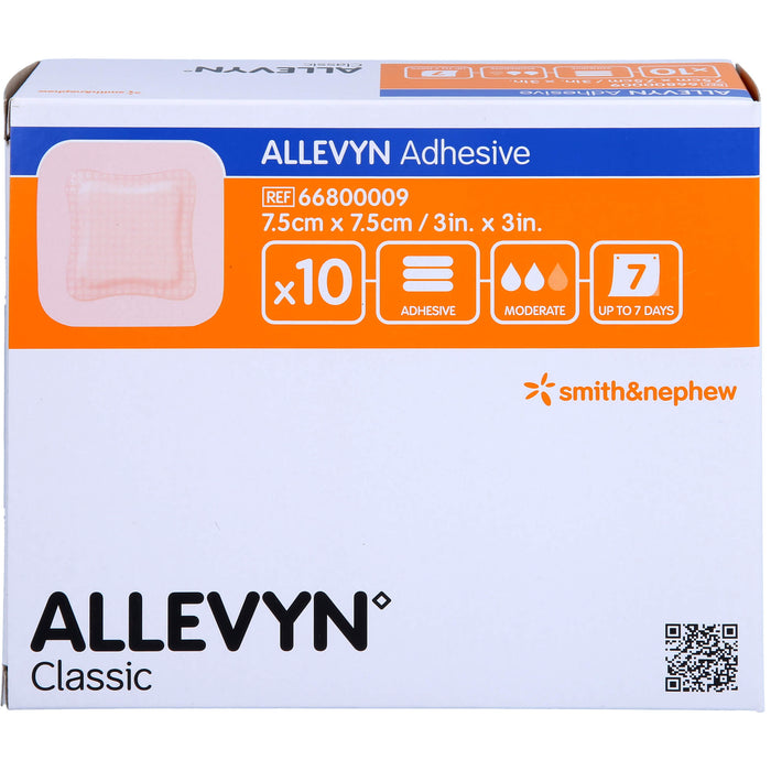 ALLEVYN Adhesive 7,5x7,5cm haftende Wundauflage, 10 St KOM