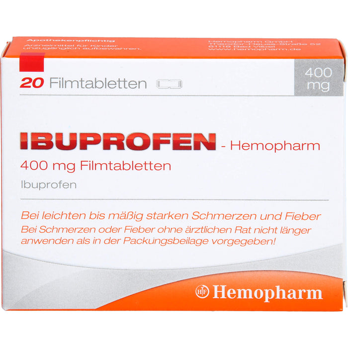 Ibuprofen-Hemopharm 400 mg Filmtabletten bei Schmerzen und Fieber, 20 pc Tablettes