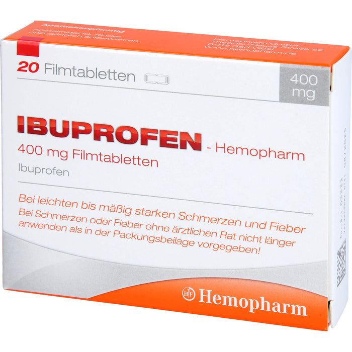 Ibuprofen-Hemopharm 400 mg Filmtabletten bei Schmerzen und Fieber, 20 pc Tablettes