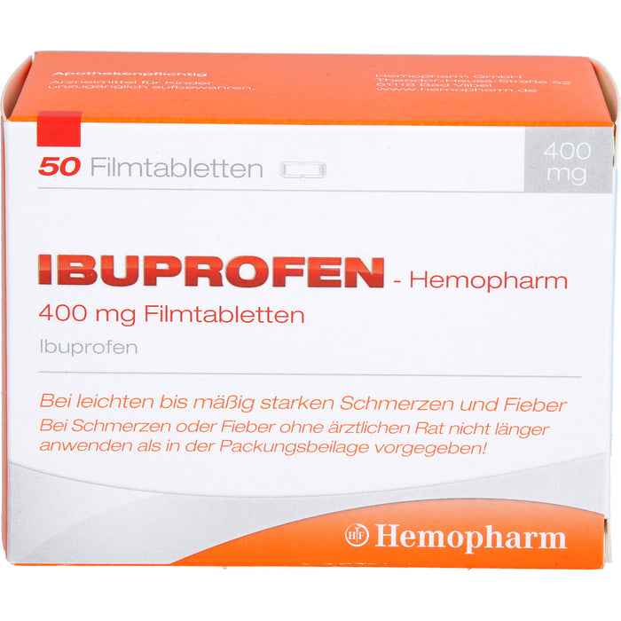 Ibuprofen-Hemopharm 400 mg Filmtabletten  bei leichten bis mäßig starken Schmerzen und Fieber, 50 pcs. Tablets