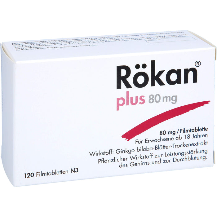 Rökan plus 80 mg Filmtabletten zur Leistungssteigerung des Gehirns, 120 St. Tabletten