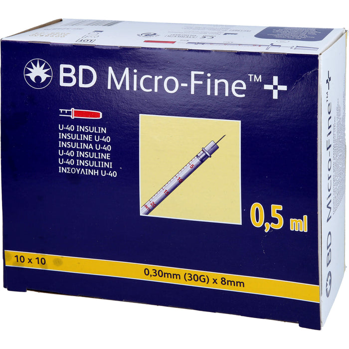 BD Micro-Fine+ U40 Ins.Spr.8mm, 100X0.5 ml SRI