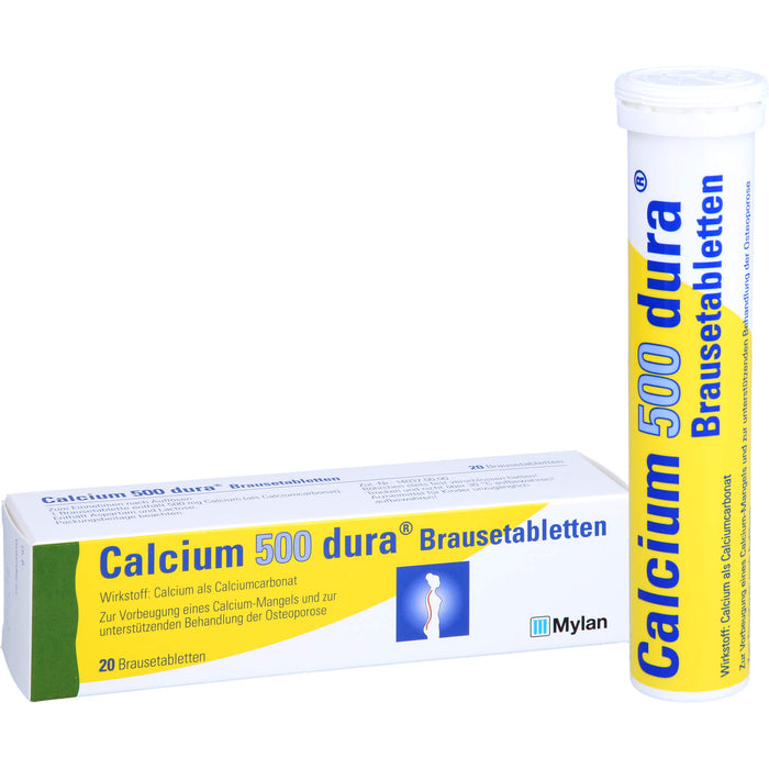 Calcium 500 dura Brausetabletten zur Vorbeugung eines Calciummangels und zur unterstützenden Behandlung von Osteoporose, 20 St. Tabletten