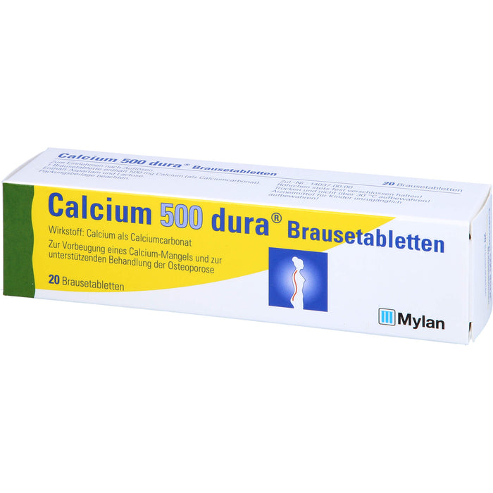 Calcium 500 dura Brausetabletten zur Vorbeugung eines Calciummangels und zur unterstützenden Behandlung von Osteoporose, 20 St. Tabletten