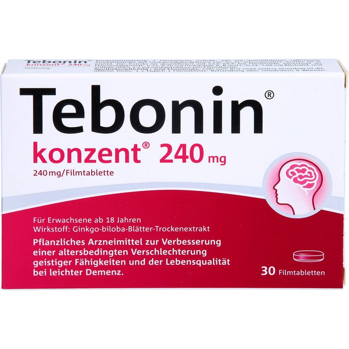 Tebonin konzent 240 mg Filmtabletten zur Verbesserung einer altersbedingten Verschlechterung geistiger Fähigkeiten und der Lebensqualität bei leichter Demenz, 30 pc Tablettes