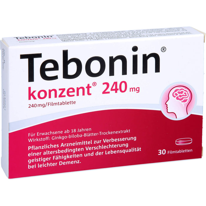 Tebonin konzent 240 mg Filmtabletten zur Verbesserung einer altersbedingten Verschlechterung geistiger Fähigkeiten und der Lebensqualität bei leichter Demenz, 30 St. Tabletten