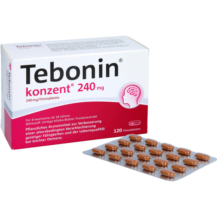 Tebonin konzent 240 mg Filmtabletten zur Verbesserung einer altersbedingten Verschlechterung geistiger Fähigkeiten und der Lebensqualität bei leichter Demenz, 120 pcs. Tablets