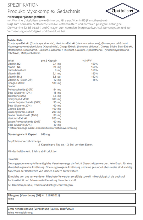 Apothekerei Mykokomplex Gedächtnis, 30 St. Kapseln