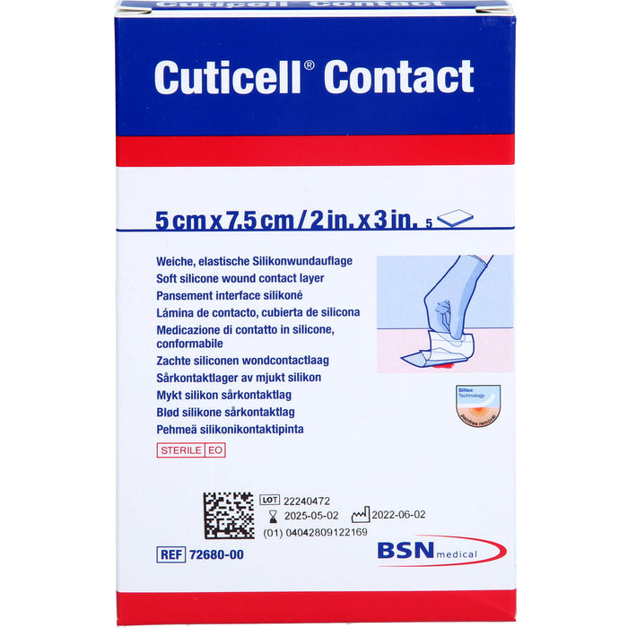 Cuticell Contact 5 cm x 7,5 cm weiche elastische Silikonauflage, 5 pcs. Wound dressings