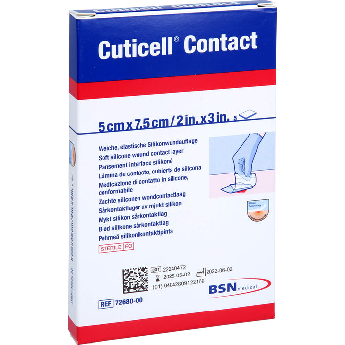 Cuticell Contact 5 cm x 7,5 cm weiche elastische Silikonauflage, 5 St. Wundauflagen