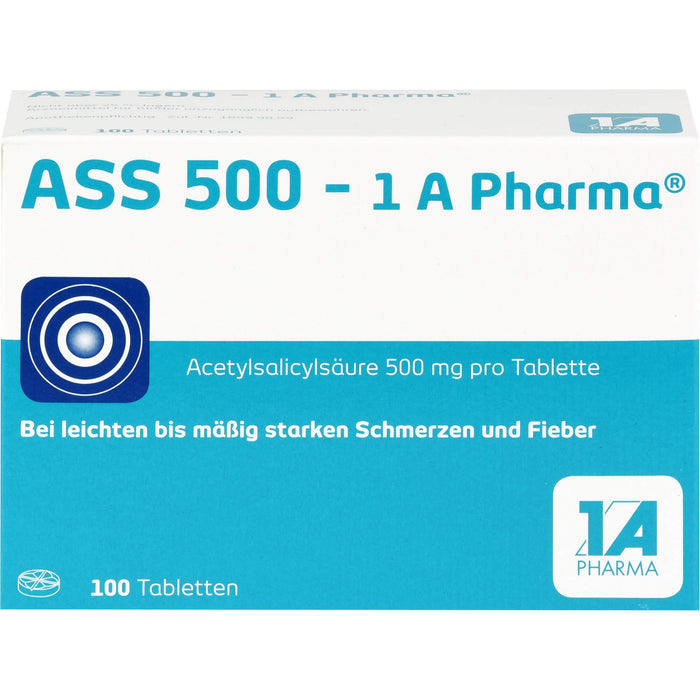 ASS 500 - 1 A Pharma Tabletten bei Schmerzen und Fieber, 100 St. Tabletten