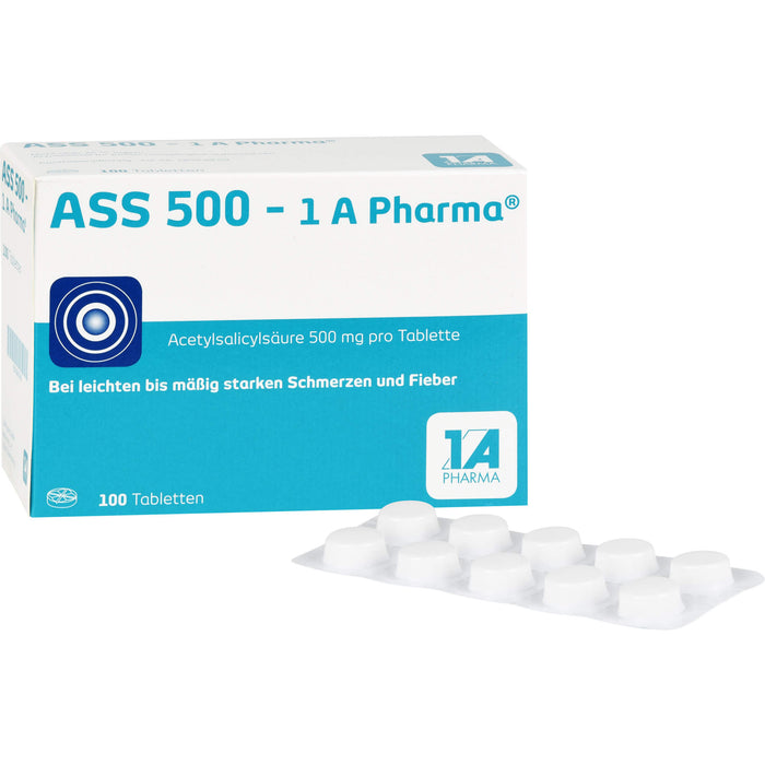 ASS 500 - 1 A Pharma Tabletten bei Schmerzen und Fieber, 100 St. Tabletten