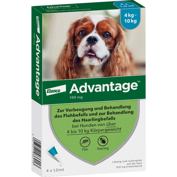 BAYER Advantage 100 Lösung zur Vorbeugung und Behandlung des Flohbefalls und zur Behandlung des Haarlingbefalls, 4 St. Pipetten