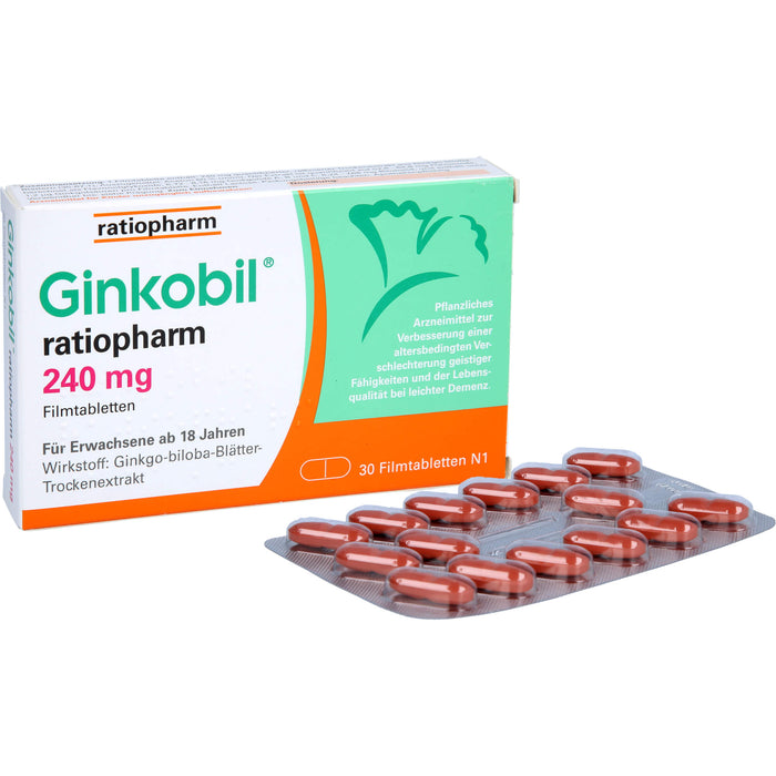 Ginkobil ratiopharm 240 mg Filmtabletten bei altersbedingter Verschlechterung geistiger Fähigkeiten, 30 pcs. Tablets