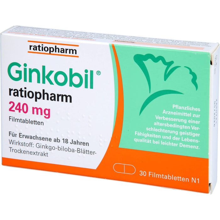 Ginkobil ratiopharm 240 mg Filmtabletten bei altersbedingter Verschlechterung geistiger Fähigkeiten, 30 pcs. Tablets