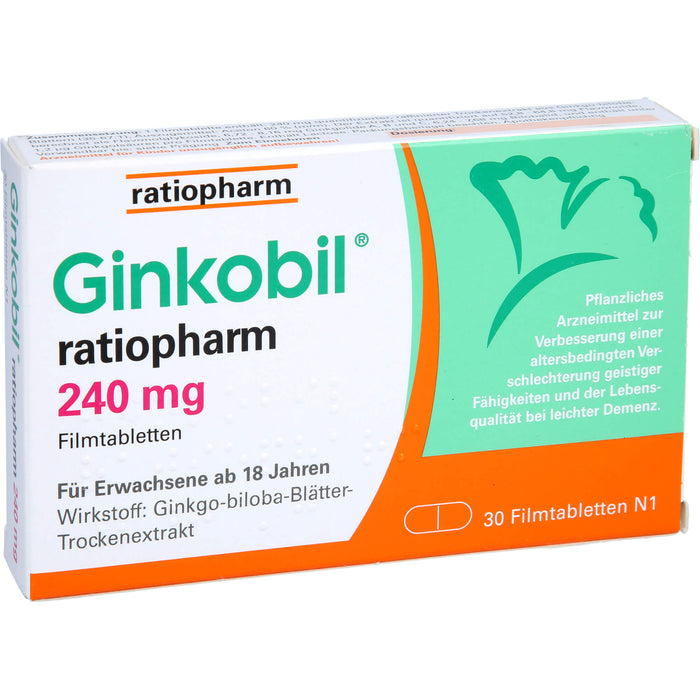 Ginkobil ratiopharm 240 mg Filmtabletten bei altersbedingter Verschlechterung geistiger Fähigkeiten, 30 pcs. Tablets