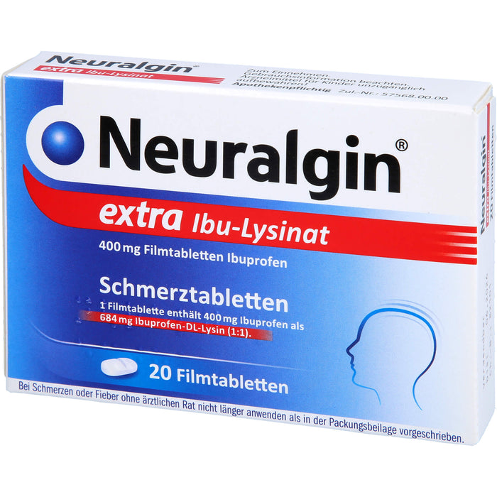 Neuralgin extra Ibu-Lysinat 400 mg Filmtabletten bei Schmerzen oder Fieber, 20 pc Tablettes