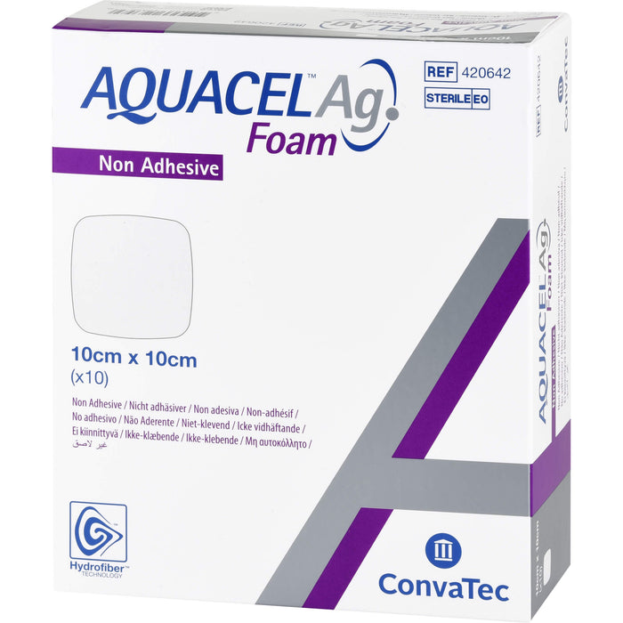 AQUACEL Ag Foam 10 cm x 10 cm nicht adhäsiver Schaumverband, 10 pcs. Wound dressings