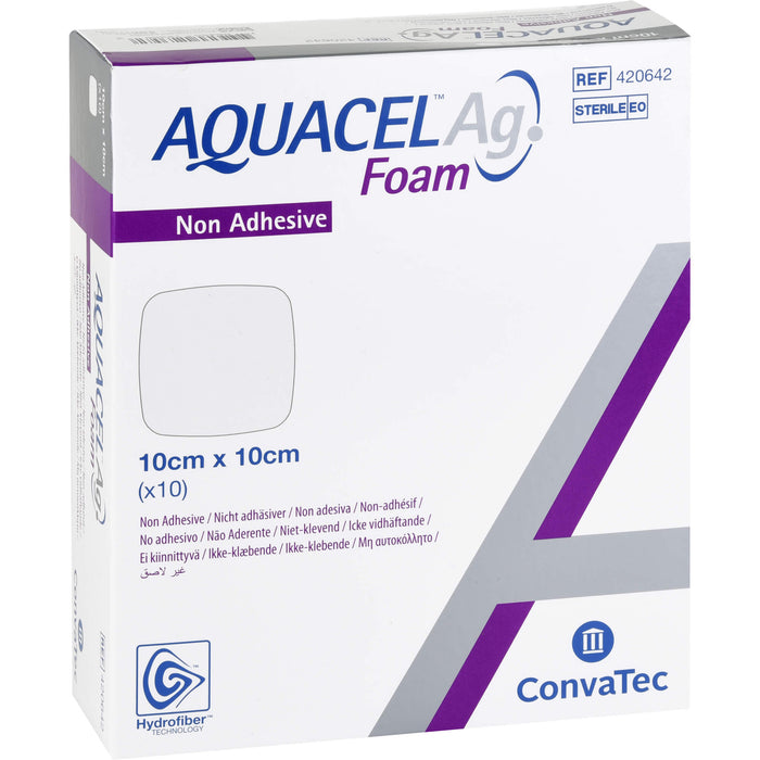 AQUACEL Ag Foam 10 cm x 10 cm nicht adhäsiver Schaumverband, 10 pc Pansements