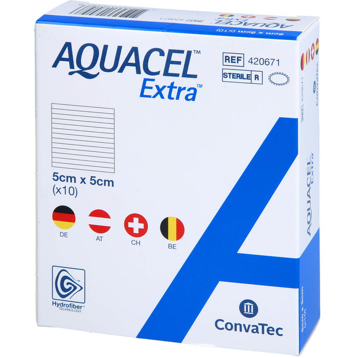 AQUACEL Extra 5 cm x 5 cm Verband mit verstärkenden Fasern, 10 pc Compresses