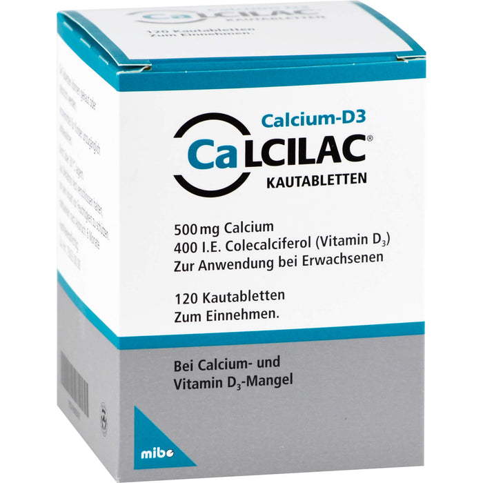 CaLCILAC 500 mg Calcium / 400 I.E. Colecalciferol Kautabletten, 120 pcs. Tablets