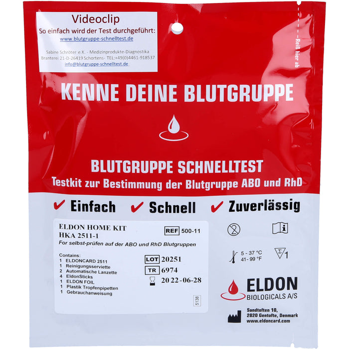 ELDON Blutgruppe Schnelltest, 1 pc Test