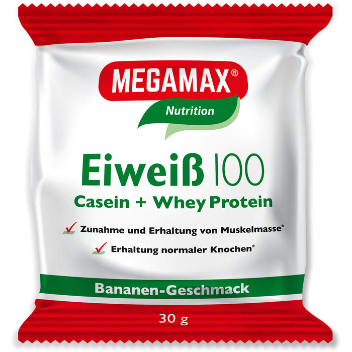 MEGAMAX Nutrition Eiweiß 100 Pulver Bananen-Geschmack, 30 g Powder