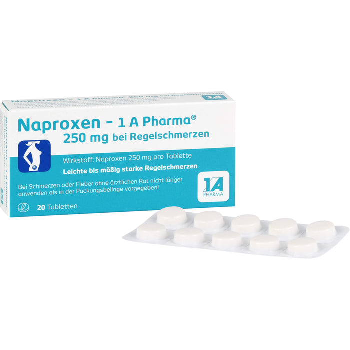 Naproxen - 1 A Pharma 250 mg Tabletten bei Regelbeschwerden, 20 St. Tabletten