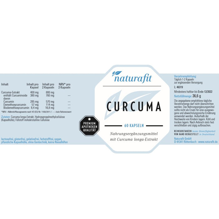 naturafit Curcuma Kapseln, 60 pc Capsules